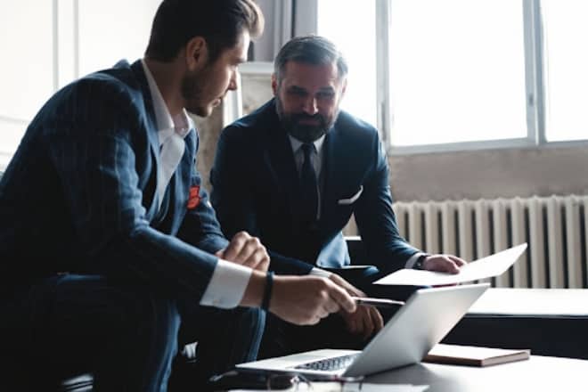 Two businessmen having a discussion