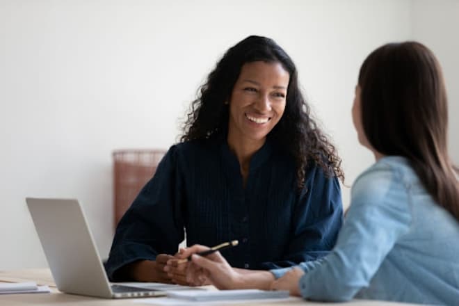 Two women talking