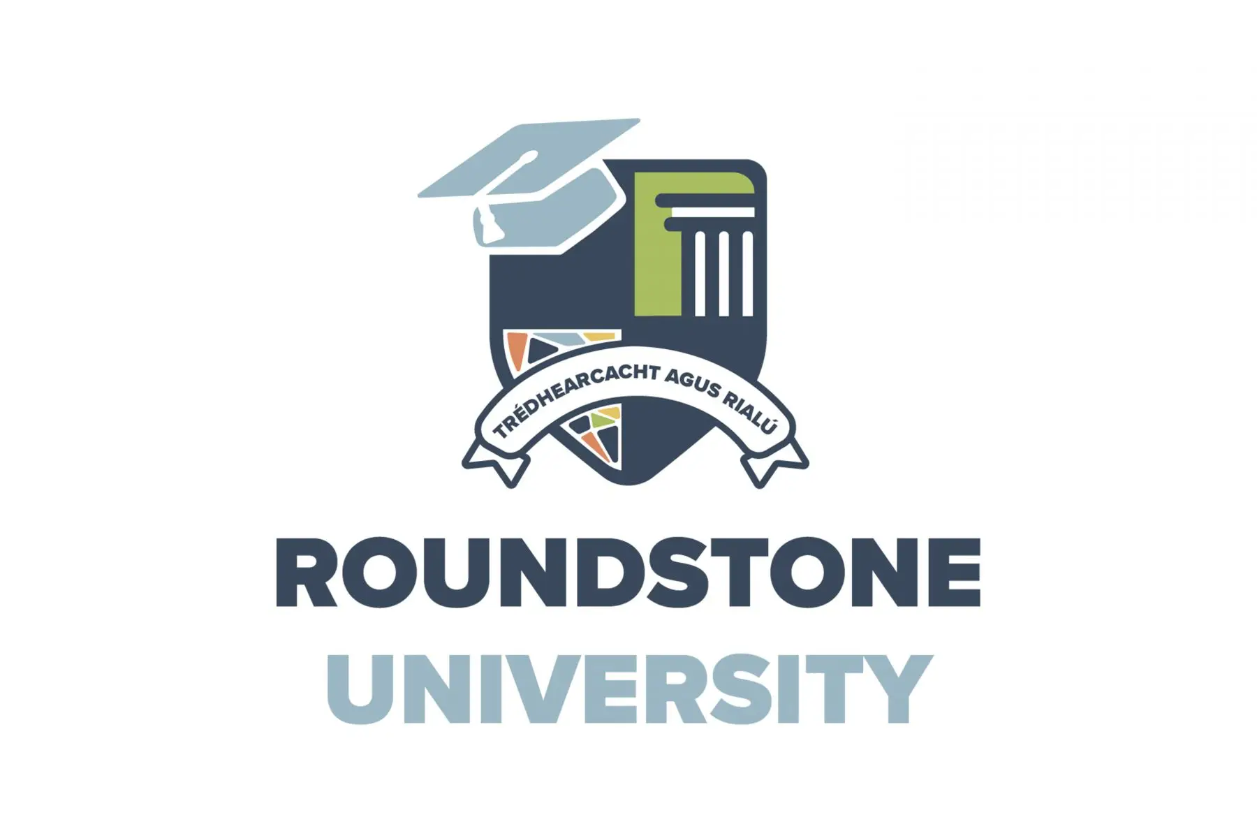 Roundstone University logo with a graduation cap and column crest.