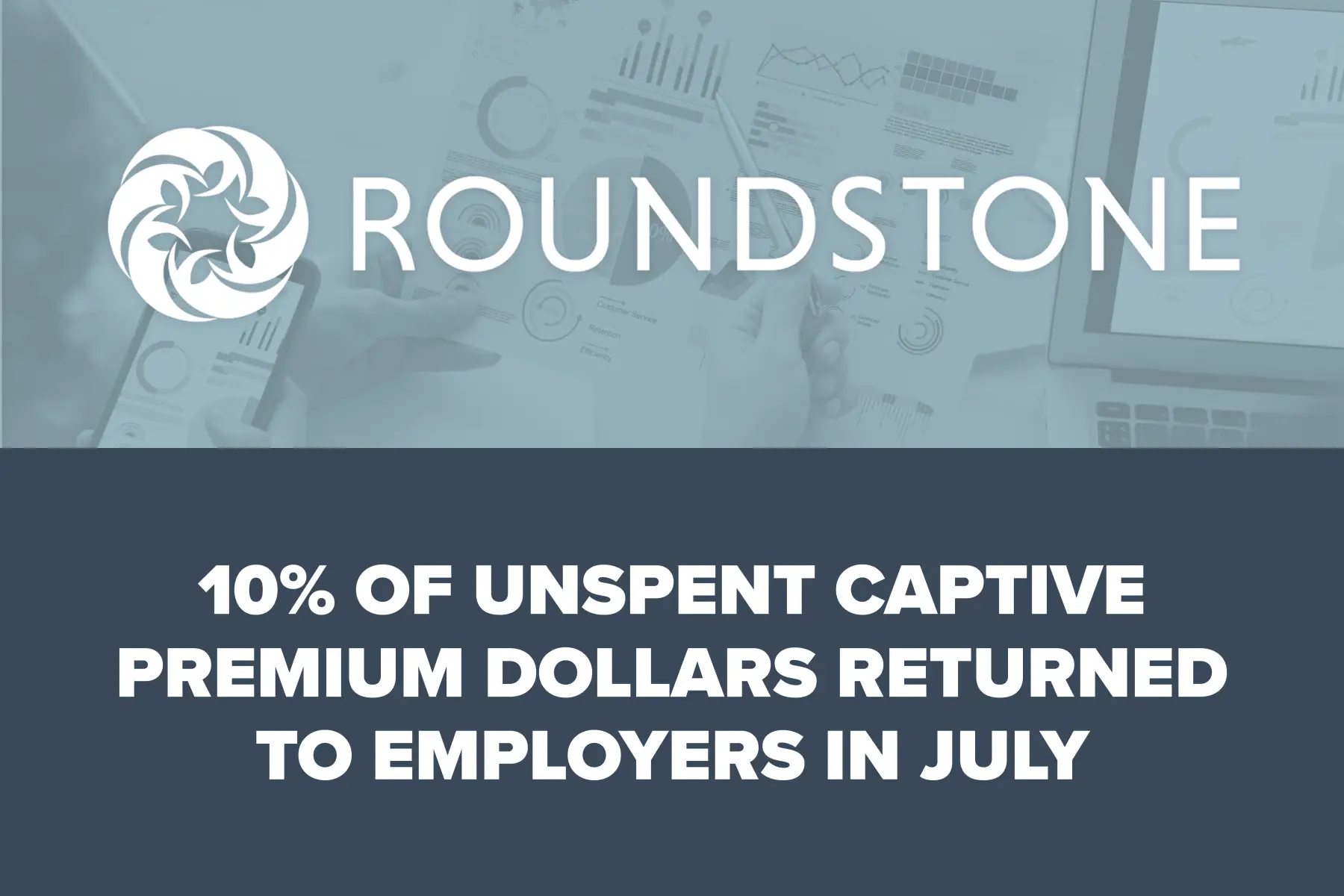 Roundstone graphic announcing 10 percent of unspent captive premium dollars returned to employers in July.