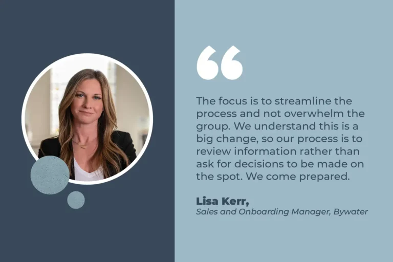 Quote graphic from Lisa Kerr, Sales and Onboarding Manager at Bywater, on streamlining the onboarding process.
