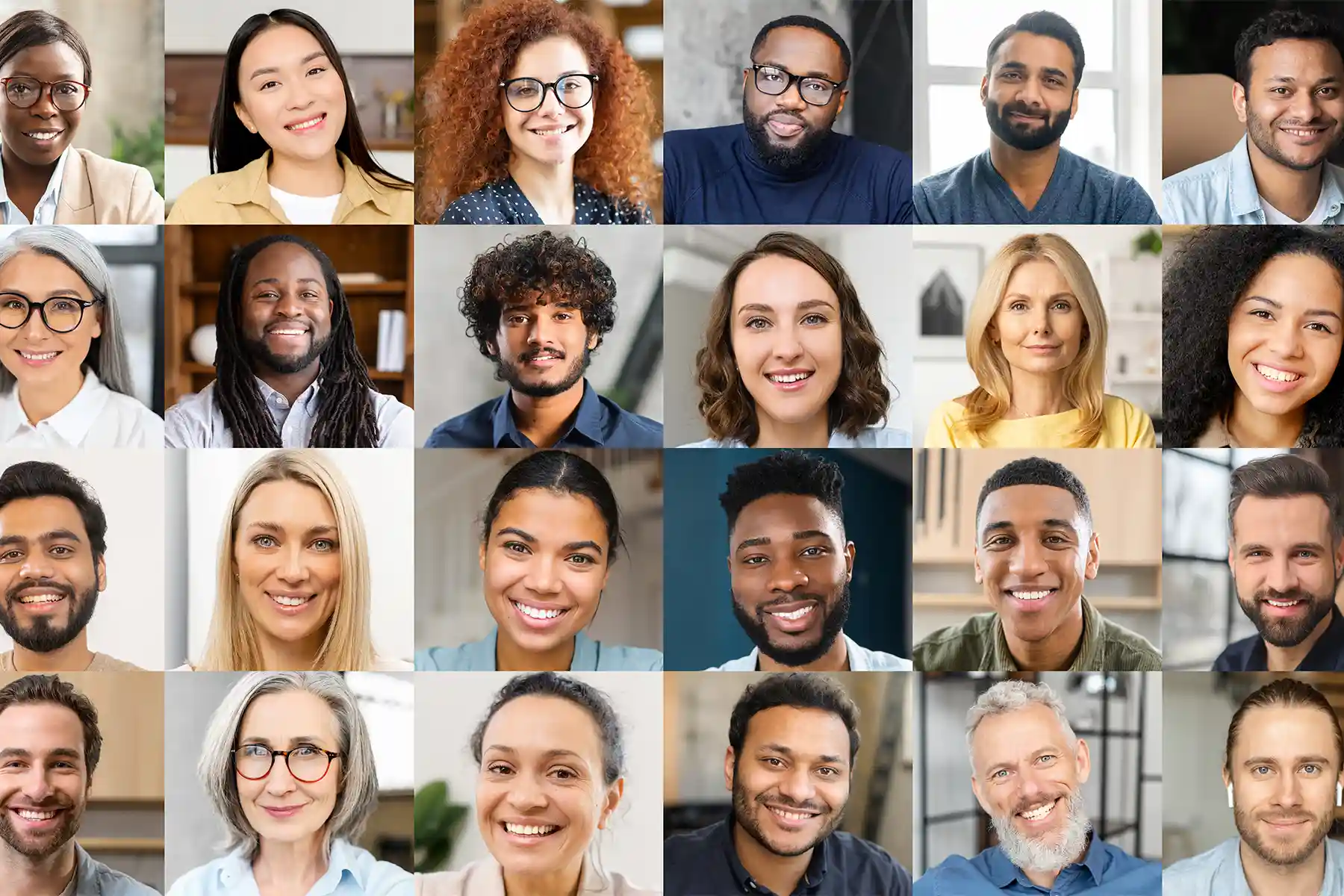 A grid collage of headshots of diverse, smiling people.