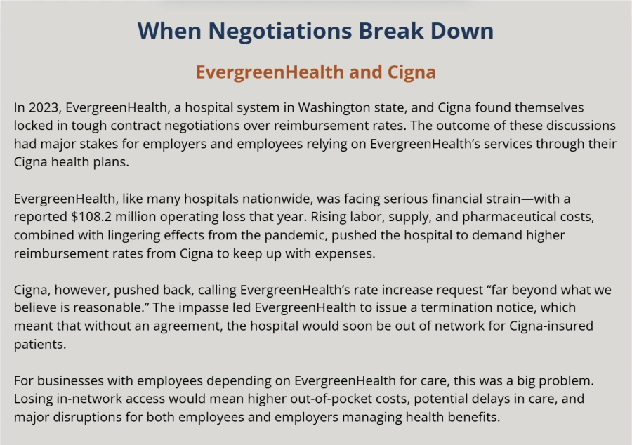 when negotiations break down evergreen health and cigna