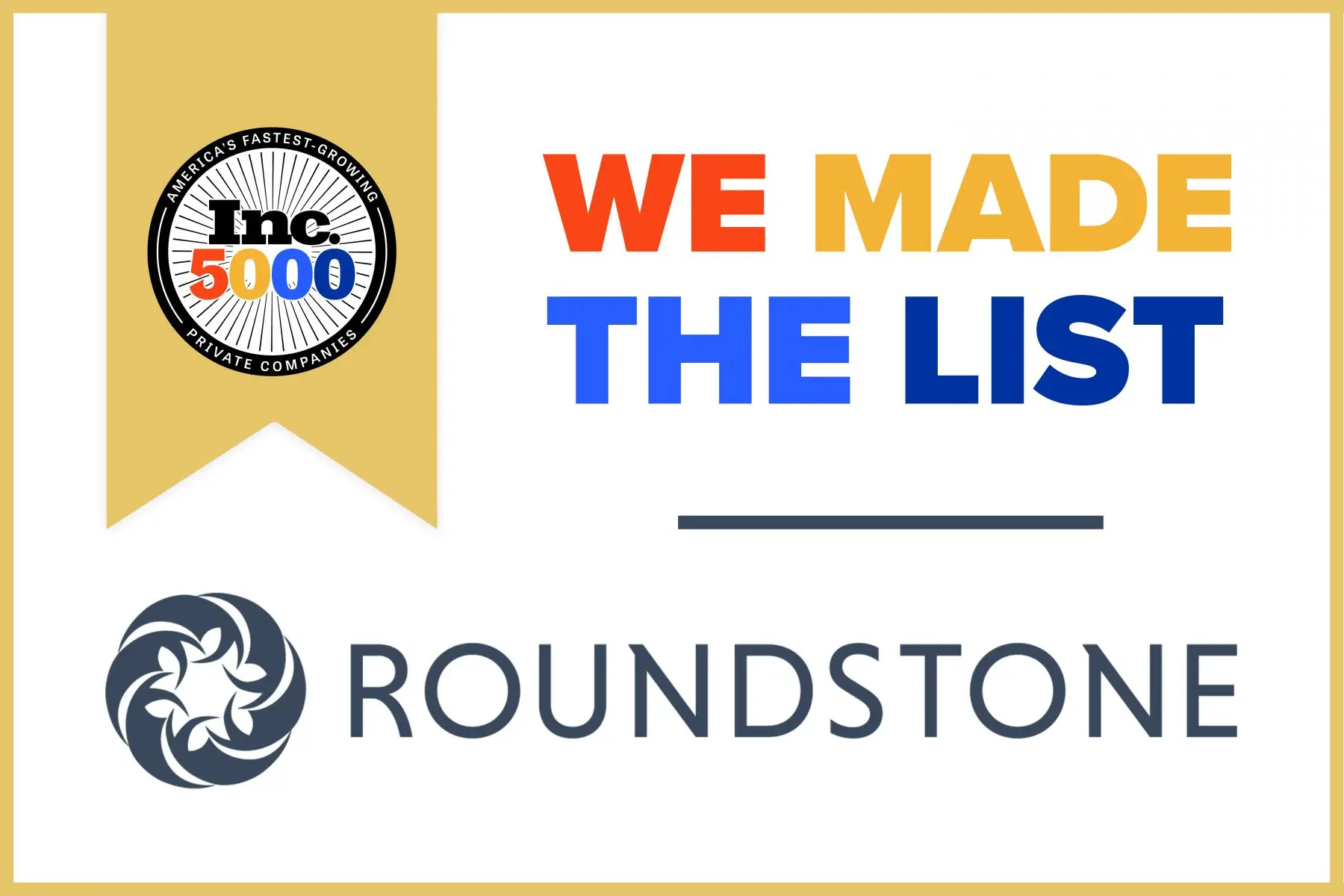Roundstone graphic announcing it made the Inc. 5000 list of America’s fastest-growing private companies.