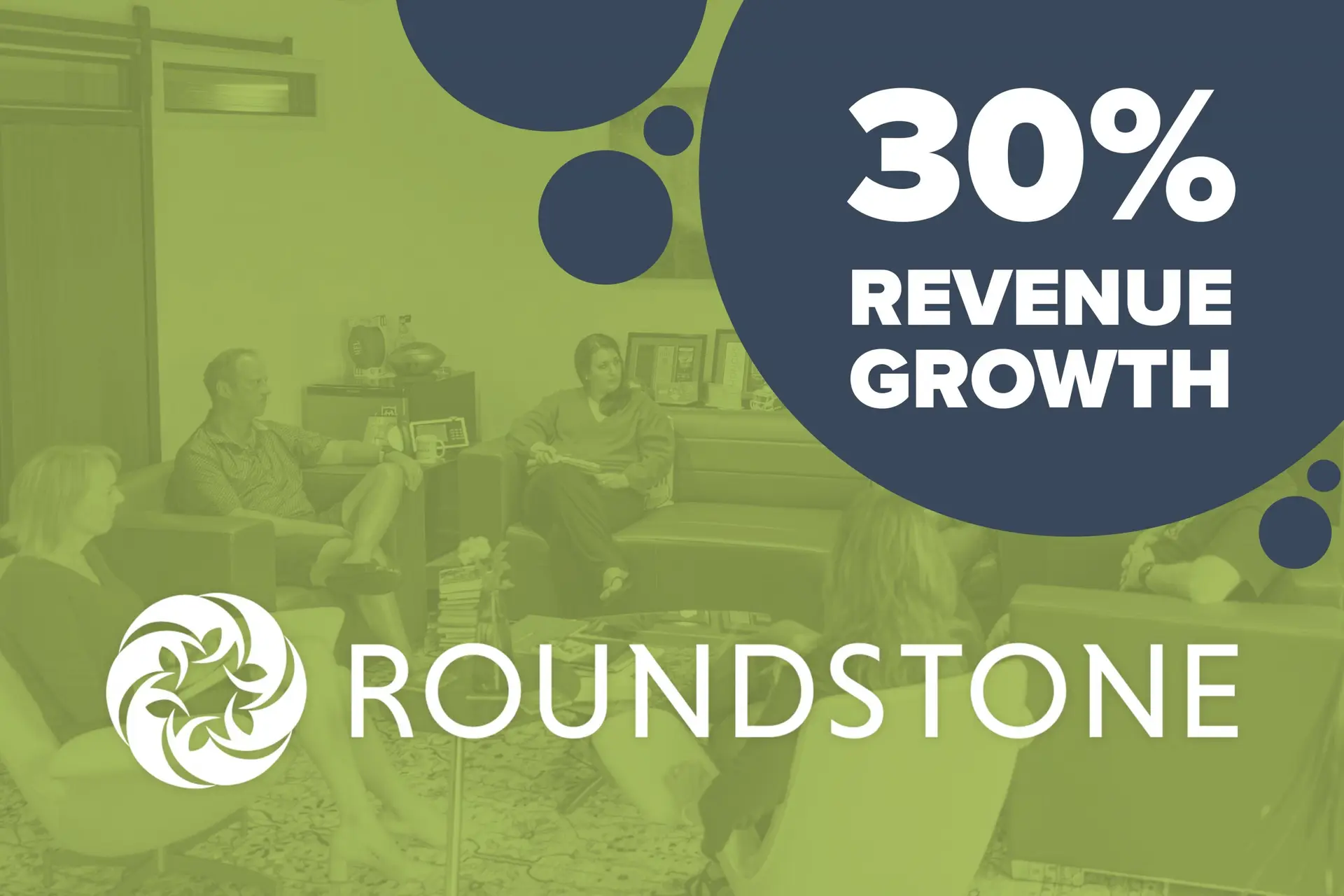 Roundstone graphic announcing 30 percent revenue growth.