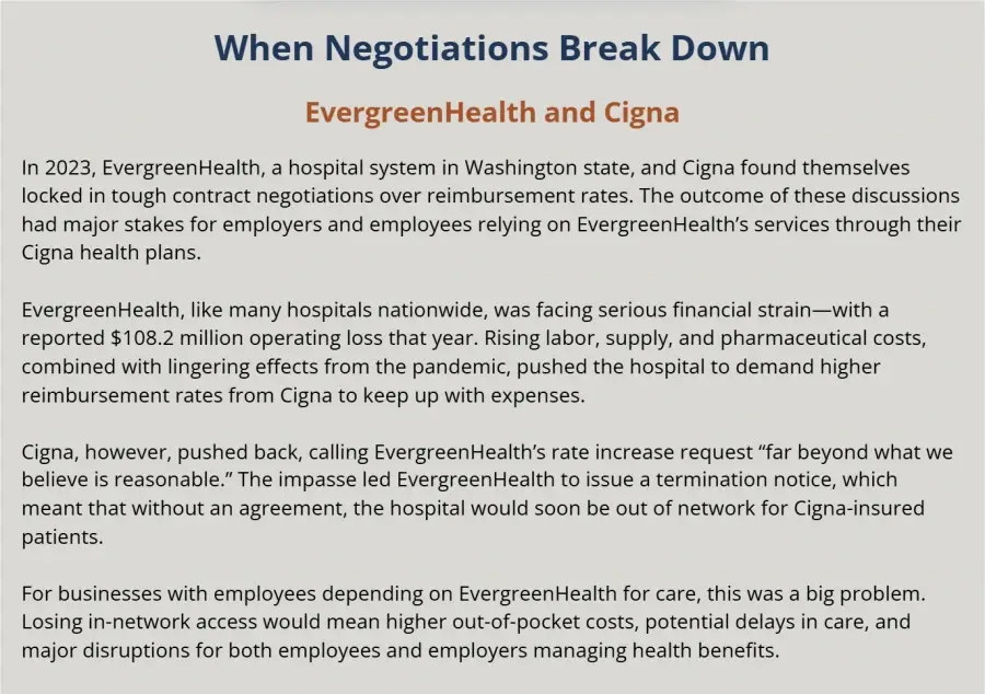 when negotiations break down evergreen health and cigna