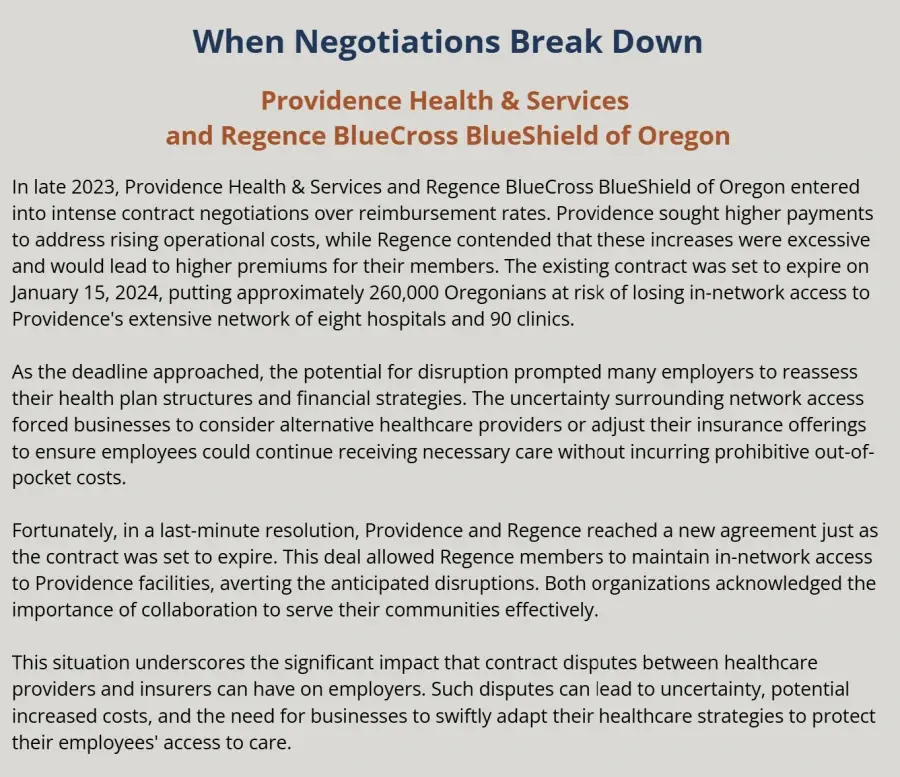 when negotiations break down providence health and services and regence